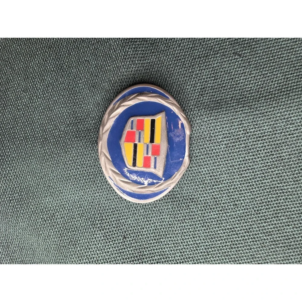 Vintage Cadillac Emblem Blue Enamel Classic Car Belt Buckle Silver-Tone